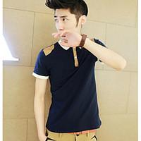 mens casual simple t shirt solid shirt collar short sleeve cotton