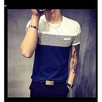 mens casualdaily simple summer t shirt solid striped color block round ...