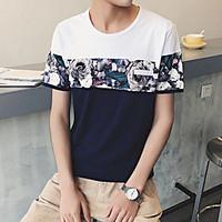 Men\'s Casual/Daily Simple Summer T-shirt, Solid Color Block Round Neck Short Sleeve Cotton Thin
