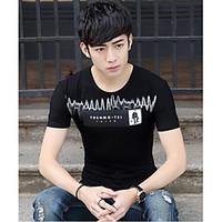 mens casual simple summer t shirt print round neck short sleeve cotton ...