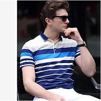 Men\'s Casual/Daily Work Simple Summer T-shirt, Striped Shirt Collar Short Sleeve Cotton Polyester Medium