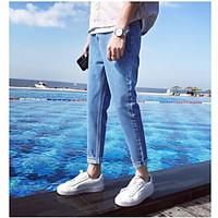 mens low rise micro elastic jeans pants simple loose solid