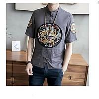 mens casual chinoiserie summer shirt animal print stand short sleeve l ...