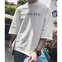 Men\'s Casual/Daily Simple Spring Summer T-shirt, Word/Phrase Round Neck Short Sleeve Cotton Thin