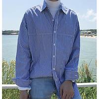 mens casual simple shirt striped stand long sleeve cotton thin