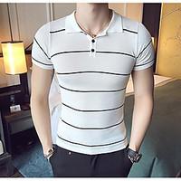 Men\'s Casual Simple Summer Polo, Striped Shirt Collar Short Sleeve Cotton Thin