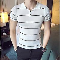 Men\'s Casual Simple Summer Polo, Striped Shirt Collar Short Sleeve Cotton