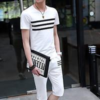 mens casualdaily activewear set solid round neck micro elastic linen l ...