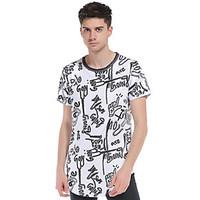 Men\'s Casual/Daily Sports Active Summer T-shirt, Color Block Letter Round Neck Short Sleeve Cotton Rayon Thin