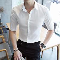 Men\'s Business Daily Simple Summer Shirt, Solid Shirt Collar Short Sleeve Polyester Medium