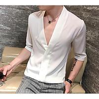 mens daily simple summer t shirt solid v neck short sleeve polyester m ...