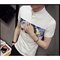 Men\'s Daily Simple Summer Shirt, Solid Floral Shirt Collar Short Sleeve Polyester Medium