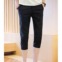 mens mid rise micro elastic culotte pants simple slim solid