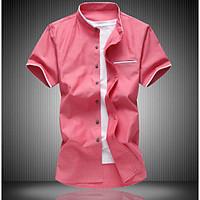 mens casual simple shirt solid button down collar short sleeve polyest ...