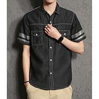 mens daily simple shirt solid shirt collar short sleeve cotton linen