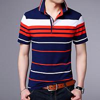 Men\'s Daily Simple Polo, Striped Shirt Collar Short Sleeve Cotton