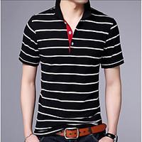 Men\'s Daily Simple Polo, Striped Shirt Collar Short Sleeve Cotton