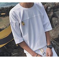 mens daily simple t shirt solid round neck length sleeve cotton