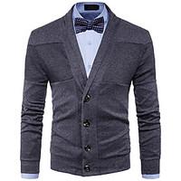 Men\'s Daily Simple Regular Cardigan, Solid V Neck Long Sleeve Polyester Fall Winter Medium Micro-elastic