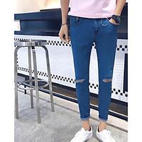 mens mid rise micro elastic jeans pants street chic skinny solid
