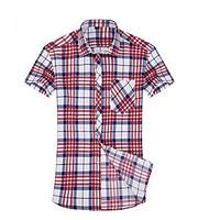 Men\'s Casual/Daily Simple Shirt, Check Shirt Collar Short Sleeve Others