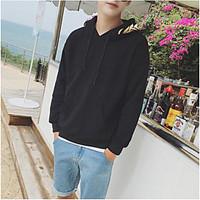 Men\'s Casual/Daily Simple Hoodie Solid Hooded Micro-elastic Cotton Polyester Long Sleeve