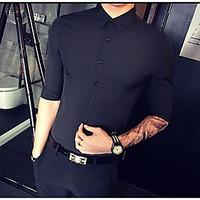 mens casualdaily simple shirt solid stand length sleeve cotton