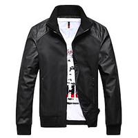 Men\'s Plus Size / Casual/Daily Simple Leather Jackets, Solid Long Sleeve Black / Brown / Green Polyester