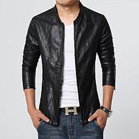 mens plus size casualdaily simple leather jackets solid long sleeve bl ...