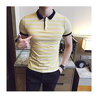 Men\'s Casual/Daily Simple T-shirt, Striped Stand Short Sleeve Cotton