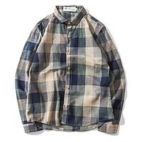 Men\'s Casual/Daily Simple Shirt, Print Shirt Collar Long Sleeve Cotton