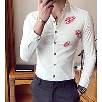 Men\'s Casual/Daily Simple Shirt, Print Shirt Collar Long Sleeve Linen