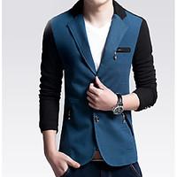 Men\'s Casual/Daily Simple Fall Blazer, Color Block Peaked Lapel Long Sleeve Regular Polyester