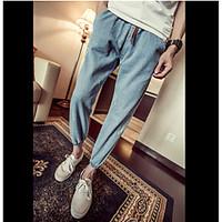 mens low rise micro elastic jeans pants simple loose straight solid