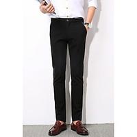 mens mid rise micro elastic chinos pants simple straight solid