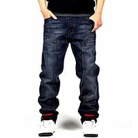 mens low rise micro elastic jeans pants simple loose solid