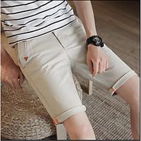 Men\'s Mid Rise Micro-elastic Shorts Pants, Simple Slim Solid