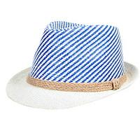 Men\'s Holiday Splicing Color Hemp Rope Wide Brim Hat Jazz Vacation Shade Sun Cap
