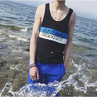 mens casualdaily simple summer tank top color block letter strap sleev ...