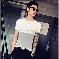 mens casualdaily simple t shirt color block round neck short sleeve co ...