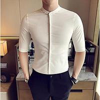 mens casualdaily simple shirt solid stand length sleeve cotton