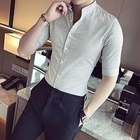 mens casualdaily simple shirt striped stand length sleeve rayon