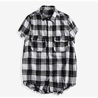 mens casualdaily simple shirt check shirt collar short sleeve rayon