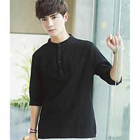 mens casualdaily simple shirt solid stand length sleeve rayon