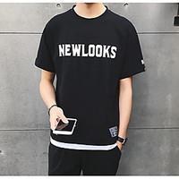 mens casualdaily simple t shirt solid letter round neck short sleeve r ...