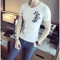 Men\'s Casual/Daily Simple T-shirt, Embroidered Round Neck Short Sleeve Cotton