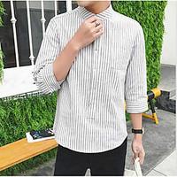 Men\'s Casual/Daily Simple Shirt, Striped Shirt Collar Long Sleeve Rayon