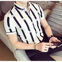 mens casualdaily simple polo striped shirt collar short sleeve cotton