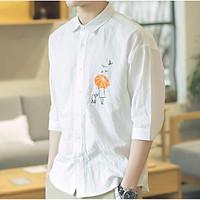 Men\'s Casual/Daily Simple Shirt, Solid Print Shirt Collar Long Sleeve Nylon