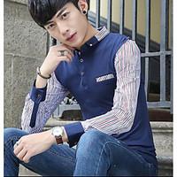 Men\'s Casual/Daily Simple Shirt, Striped Print Shirt Collar Long Sleeve Linen